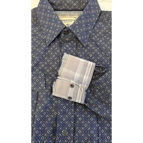 New PANHANDLE Gray Blue Aztec Pearl Snap Shirt Western Cowboycore Coastal Rodeo - Picture 5 of 9